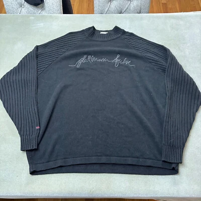 FUBU свитер мужской XXL черный сценарий логотип кабель вязаный пуловер Y2K мешковатые хип-хоп - Изображение 1 из 4