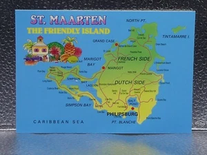St. Maarten Map Island Sea Astral Graphics Travel Tourism Topographical Postcard - Picture 1 of 2