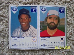 1987 Kraft Dinners Home Plate Heroes Baseball Cards Ricky Henderson Jeff Reardon