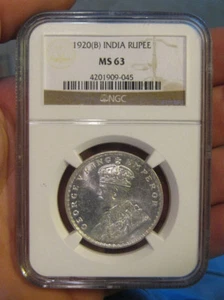 India - 1920 (B) Silver Rupee (NGC MS 63) - Picture 1 of 3