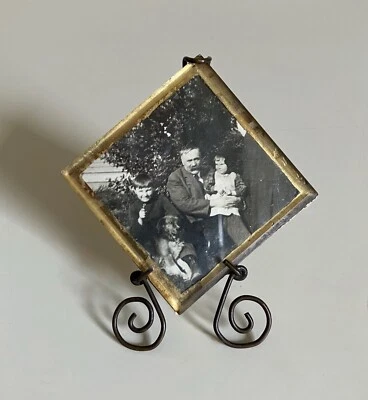 ANTIQUE MINIATURE BEVEL CUT GLASS PICTURE FRAME W/ TURNED WIRE EASEL BACK - Image 1 of 4