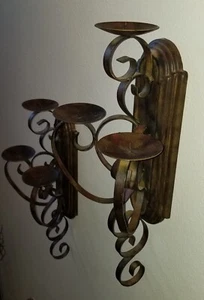 Tuscan,  Scrolled Ribbon, Candle, Wall Sconces, SET OF 2, Antique Bronze - Picture 1 of 13