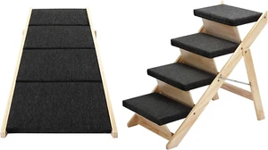 4 Steps Dog Ramp Wooden Pet Stairs 2In1 Foldable Dog Stairs for Bed Car Couch So - Picture 1 of 12