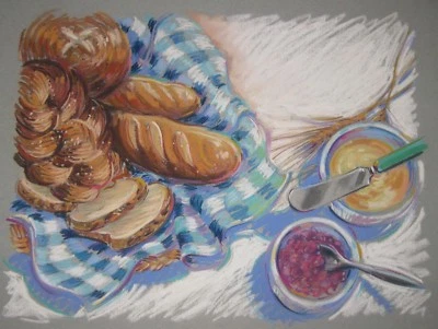 ORIGINAL Barbara Maslen BREADS Pastel ILLUSTRATION Painting - Listed Sag Harbor - Image 1 of 4