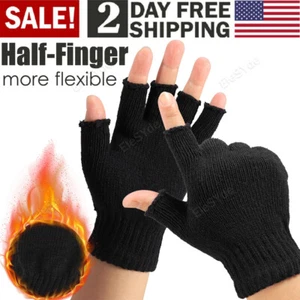 Thermal Knitted Fingerless Gloves Warm Winter Half Finger Gloves for Men Women - Picture 1 of 10