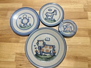 4 Pieces M A Hadley Hand-Painted Folk Art Pottery Ceramic Plates Cow Duck Donkey - Picture 1 of 14