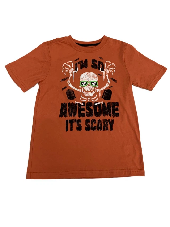 Boys Orange "I'm So Awesome It's Scary" Halloween T-Shirt Top L - Image 1 of 1