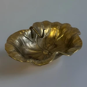Antique Bronze Leaf Lotus Bowl with Curled Stem Hook – Art Nouveau Style, 8.5” - Picture 1 of 7