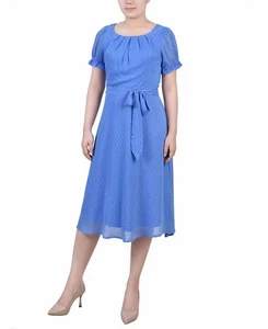 NY Collection Damen Petite Kurzarm Kleid mit Gürtel Schweizer Punkte - Bild 1 von 17