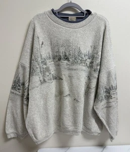 Vintage Artisans Wildlife Fleece Sweatshirt Women XL Forest Scene Deer Wolf USA - Picture 1 of 8