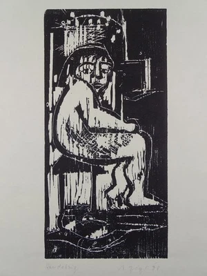 Sitzendes Kind - Gröger - Holzschnitt signiert - Porträt Mensch Mann - 1998 - Bild 1 von 3