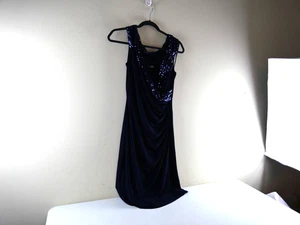 LAUREN RALPH LAUREN Women's 12 Navy Blue Lined Sequined Sleeveless Evening Dress - Picture 1 of 9