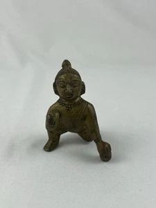 VTG Brass Baby Krishna Crawling Bala Gopala Hindu Sculpture Figurine EUC - Picture 1 of 7