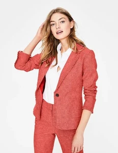 Boden Blazer Jacket 12 Red Orange Mina Linen Cotton Frilled Chambray - Picture 1 of 11