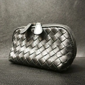 BOTTEGA VENETA Intrecciato Cosmetico Pochette Accessorio Pelle Nero Autentico Buono - Foto 1 di 20
