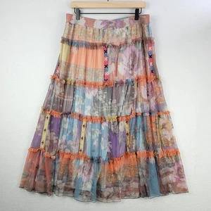 Biya Johnny Was Skirt Womens Medium Chiffon Tiered Lined Embroidered Bohemian - Picture 1 of 12
