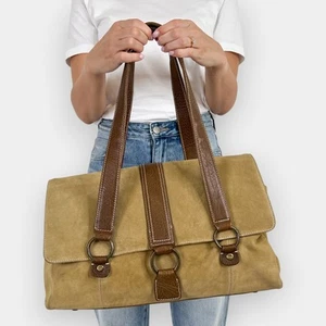 Oroton Olive Green Suede & Leather Large Shoulder Tote Bag - Picture 1 of 14