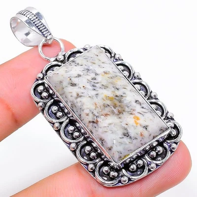 Pendente In Argento Sterling 925 Fatto A Mano In Gemma Blu Azurite 2.17" - Immagine 1 di 4