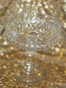 Vintage Indiana Glass 1940's American Diamond Cut Glass Pedestal Candy Dish - Picture 1 of 17