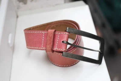Vintage Esprit Ledergürtel Rosa Weiß Naht Silber Schnalle 90er Minimal Retro - Bild 1 von 4