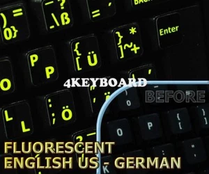 Glowing fluorescent German English US keyboard stickers - Picture 1 of 1