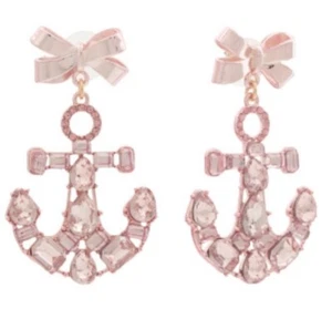 BETSEY JOHNSON Pink Metallic Anchor Earrings Dangle Earrings NWT - Picture 1 of 3