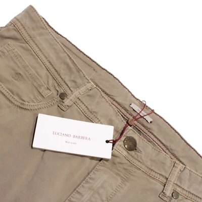 Pantalones Luciano Barbera NUEVOS CON ETIQUETAS 5 Bolsillos Corte Jean Talla 54 (38 EE. UU.) Algodón Beige Sólido Foto 1 de 4