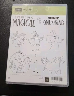 Juego de estampillas de día mágico Stampin Up sirena caballero mago unicornio dragón NUEVO Foto 1 de 2