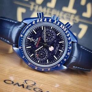 OMEGA SPEEDMASTER 44.25MM BLUE SIDE OF THE MOON CERAMIC AVENTURINE WARRANTY B&P - Picture 1 of 18