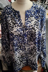 Kenar Women’s Medium Long Sleeve Button Down Blue Print Blouse- NWOT - Picture 1 of 5