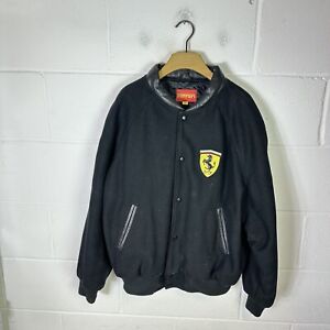 Vintage Ferrari Jacket Mens Extra Large Black Wool Leather Varsity Racing 90s