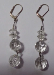 Pendientes colgantes vintage de cuentas facetadas transparentes y tono plata - Imagen 1 de 3