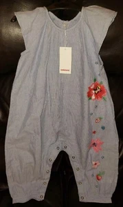 NWT Catimini Blue /White Striped Floral Embroidered One Piece 12 Months - Picture 1 of 5