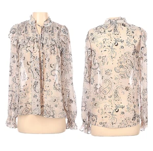 NWT Maison d'Amelie Paris Womens Chiffon Ruffle Semi Sheer Blouse Size S Paisley - Picture 1 of 8