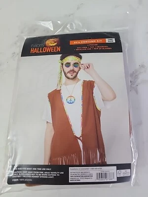 Hippie 4 Piece Adult Costume 60s Woodstock Vest, Headband, Necklace, & Glasses - Image 1 of 2