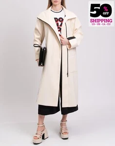 RRP €790 EMPORIO ARMANI Crepe Coat EU48 US12 UK16 XXL Ivory Taped Zip High Neck - Picture 1 of 11