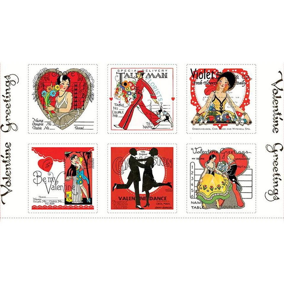 RETRO VINTAGE VALENTINES TAKE HEART PANEL LG PARCHE FRESCO R TELA NEGRA 24"X43" Foto 1 de 1