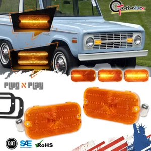 For 1966-1968 Ford Bronco Front Grill Switchback Dynamic Amber LED Signal Lights - Picture 1 of 11