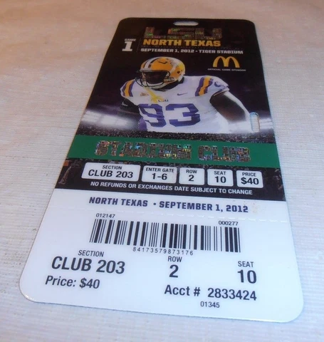 VINTAGE 2012 LSU TIGERS NORTH TEXAS MEAN GREEN  FOOTBALL TICKET Cover