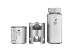 Keith Titanium Ti3070 Nesting Camp Set - Plastic-Free Bottle, Mug & Wood Stove - Picture 1 of 15