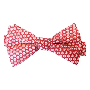 TOMMY HILFIGER Red White Snowflake Silk Pre-Tied Bow Tie - Picture 1 of 4