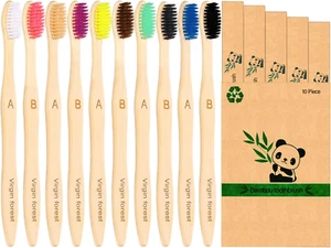Virgin Forest 10 Count Bamboo Toothbrush, Soft Bristle for Adults, Eco Friendly - Picture 1 of 12