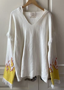 Urban Outfitters Flame Hooded Beige Cream Pullover With Fringe Sz M - Picture 1 of 6