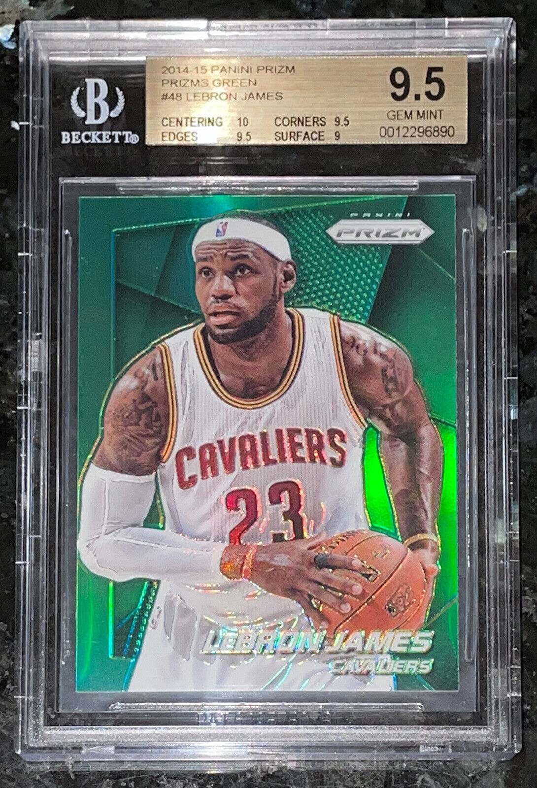💎2014-15 LeBron James GREEN PRIZM REFRACTOR #48 BGS 9.5, 10 sub Only 3 Higher!
