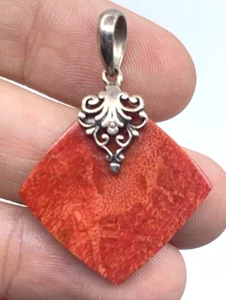 Sterling Silver Red Sponge Coral Pendant Diamond - Picture 1 of 4