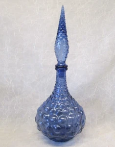 Empoli Italian Art Glass 16.5" Genie Bottle Decanter Stopper Hobnail Blue Violet - Picture 1 of 8