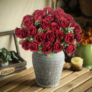 Künstliche Blumenstrauß 10 Köpfe Seide Rose Hochzeit Party Gartendeko UK - Bild 1 von 18