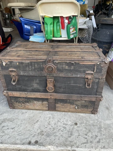 Antique Metal / Tin / Wood - Travel Trunk Cover