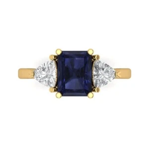 2.82 tcw Emerald Cut Engagement Ring 14K Yellow Gold Blue Sapphire Promise Ring - Picture 1 of 11