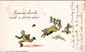 Postal de colección Comic Man siendo perseguido por una vaca PM 1906 - Imagen 1 de 2